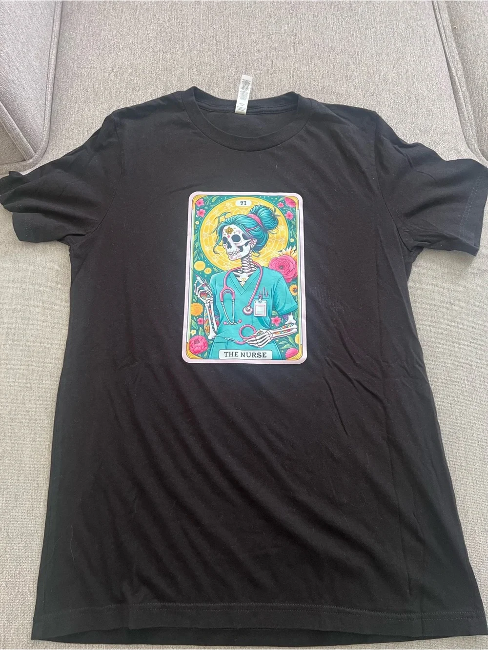 Bella Canvas Black Tee with Colorful Nurse Skull Graphic